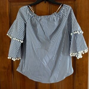 Belle Sky Navy Striped Off-Shoulder Blouse